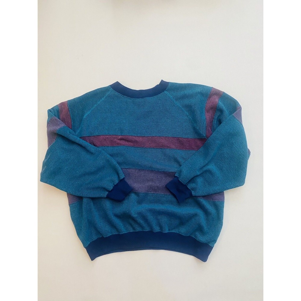 Women's Vintage Lavon Color Block Turquoise Purple Knit Sweater Large